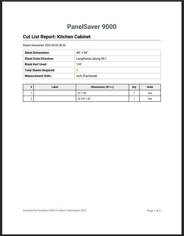 PDF export with project metadata